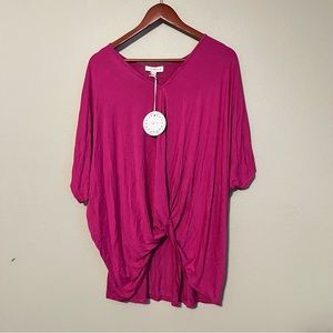 Umgee + Knit Top Size XL Oversized Casual Red Violet Short Sleeve